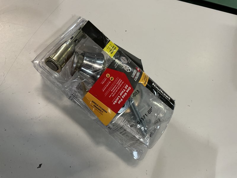 Condition photo showing As Is for kwikset smartkey security satin chrome metal single cylinder deadbolt