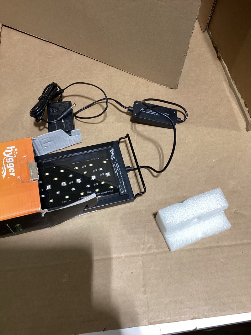 Condition photo showing New/Like New for hygger Auto On Off LED Aquarium Light, Full Spectrum Fish Tank Light with LCD Monitor, 24/7 Lighting Cycle, 7 Colors, Adjustable Timer, IP68 Waterproof, 3 Modes for 24"-30" Freshwater Planted Tank 22W (for 24-30 inch tank)