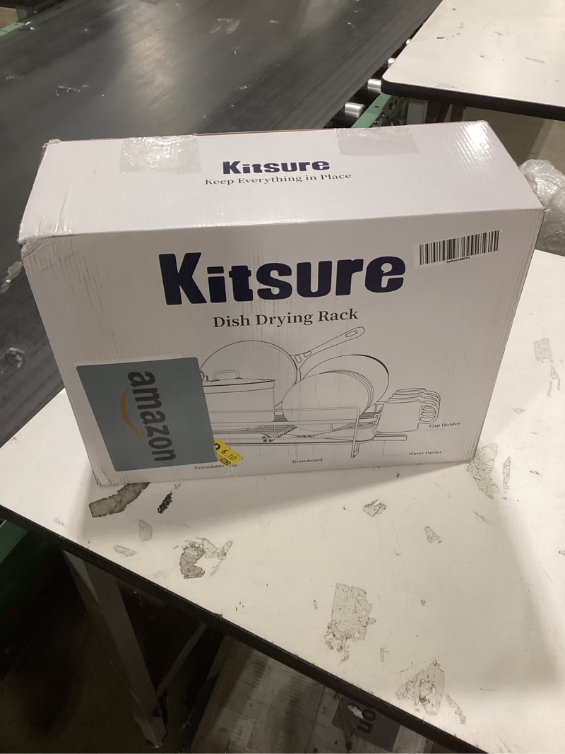 Condition photo showing Good Condition for Kitsure Extendable Dish Drying Rack, Large Drying Dish Rack with Cutlery & Cup Holders, Multifunctional Dish Racks for Counter with Drainage, 18.2"-25.7" L x 12.9" W, White White 18.2"-25.7" x 12.9" x 7.2"