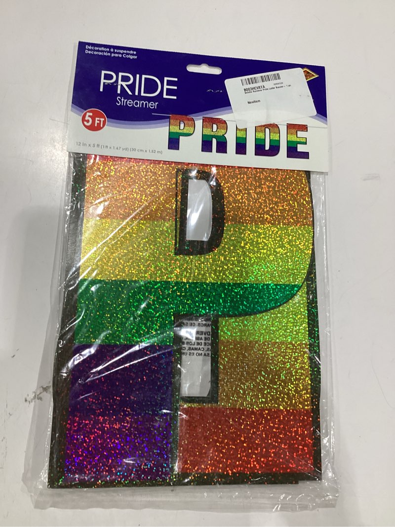 Condition photo showing New/Like New for beistle rainbow pride letter banner- 1 pc.