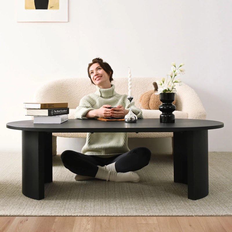 dwen 51" black large oval coffee table