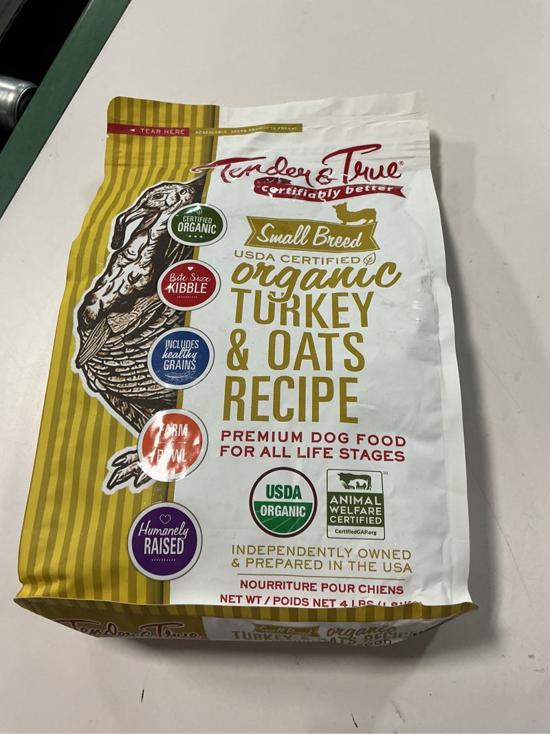 Condition photo showing New/Like New for ( best by 03/19/26 ) Small Breed Organic Turkey & Oats