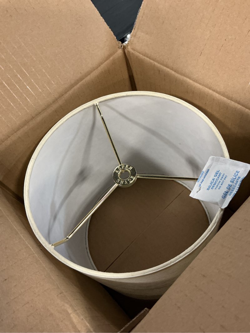 Condition photo showing As Is for aspen creative 31226a transitional drum (cylinder) shaped spider construction lamp shade in ash beige, 8" wide (8" x 8" x 8")