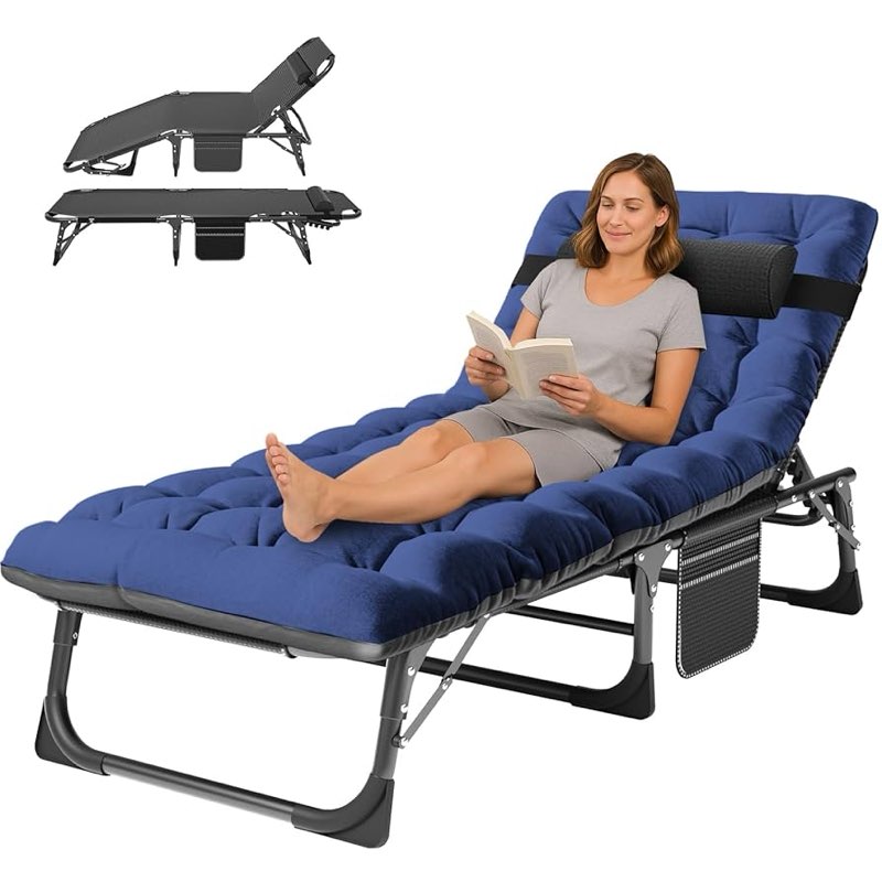 ABORON Chaise Lounge Chair,5 Positions Padded Outdoor Tanning Chair,Heavy Duty Portable Lounge Chair for Outdoor Sunbathing Patio Pool Lawn Deck Poolside,Support up to 440 Lbs Sliver Gray Lounge Chair