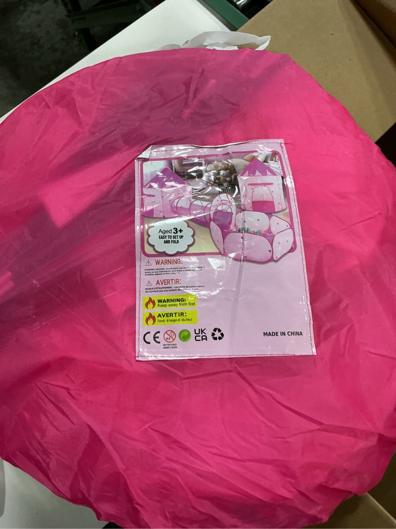Condition photo showing Good Condition for PigPigPen 3pc Kids Play Tent for Girls with Ball Pit, Crawl Tunnel, Princess Tents for Toddlers, Baby Space World Playhouse Toys, Boys Indoor& Outdoor Play House, Perfect Kid’s Gifts 3PC Pink Star Play Tent