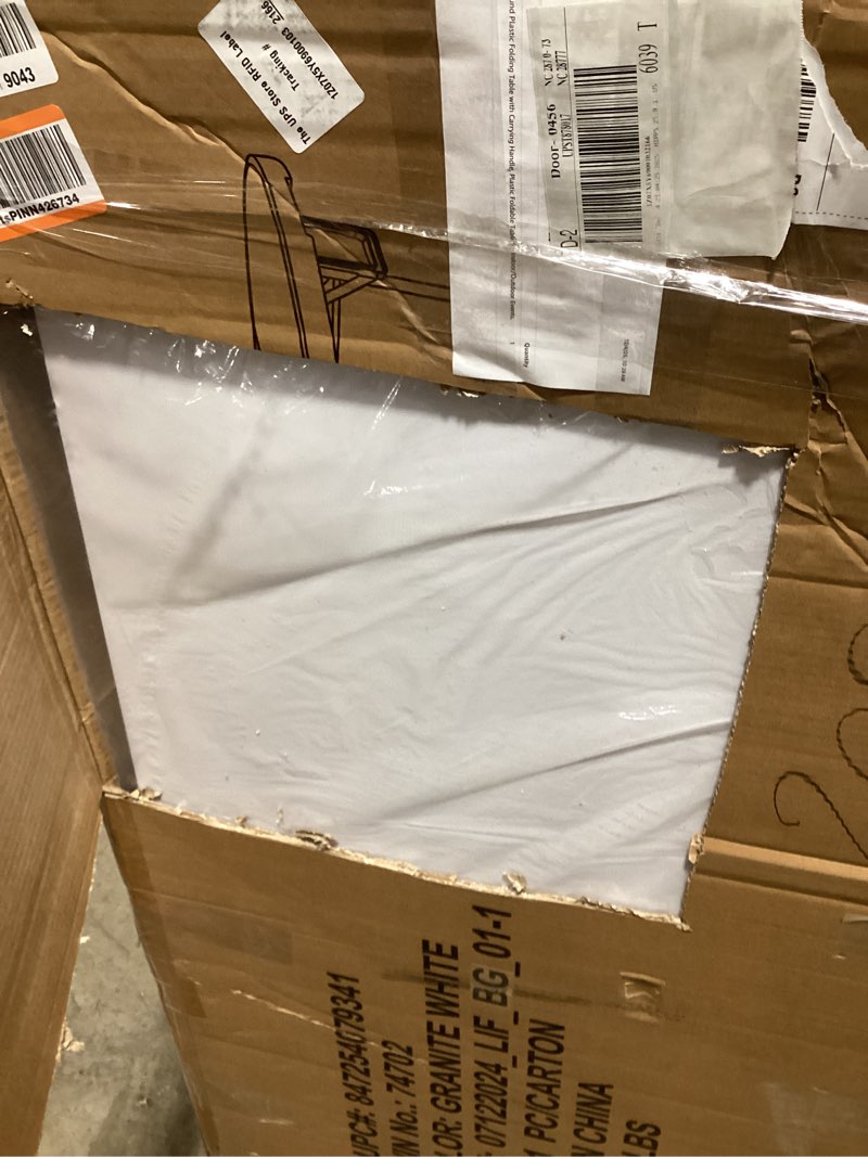 Condition photo showing Good Condition for Flash Furniture Freeman 4' Round Plastic Folding Event Table with Carrying Handle, Bi-Fold Portable Banquet Table for Indoor/Outdoor Events, White