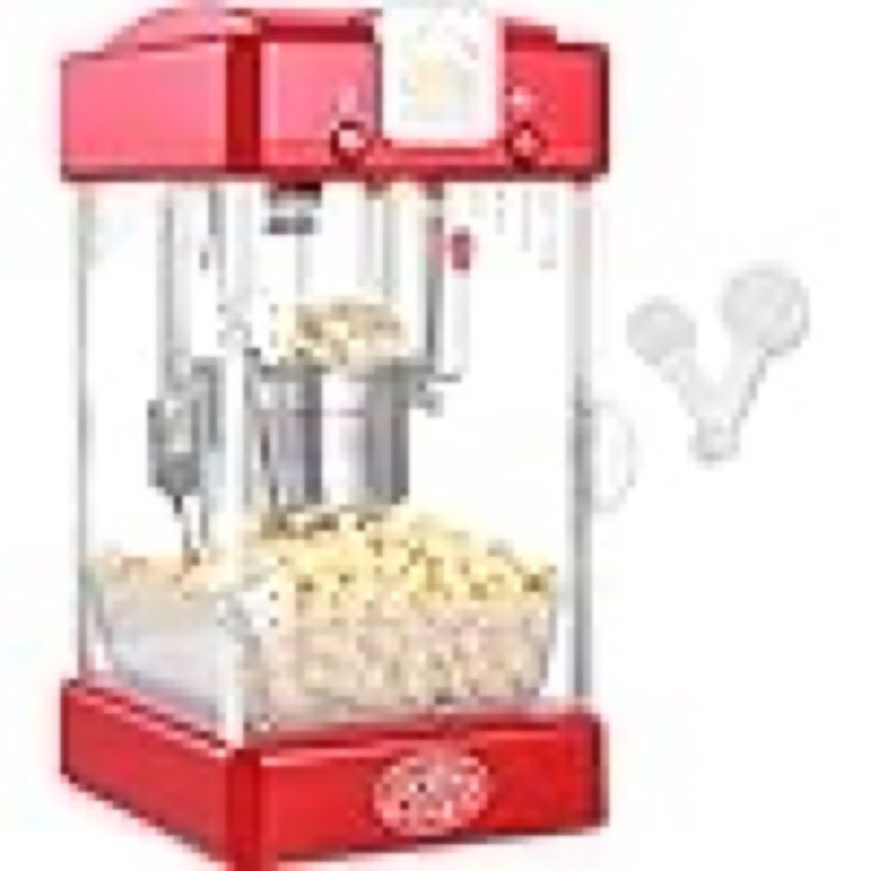 VEVOR Popcorn Maker, 300W Popcorn Popper Machine, 2.5 Oz Kettle Makes 4 QT per Batch, Tabletop Popcorn Maker with PP Door, Includes 2 Scoops and Tray, Movie Theater Style, Red