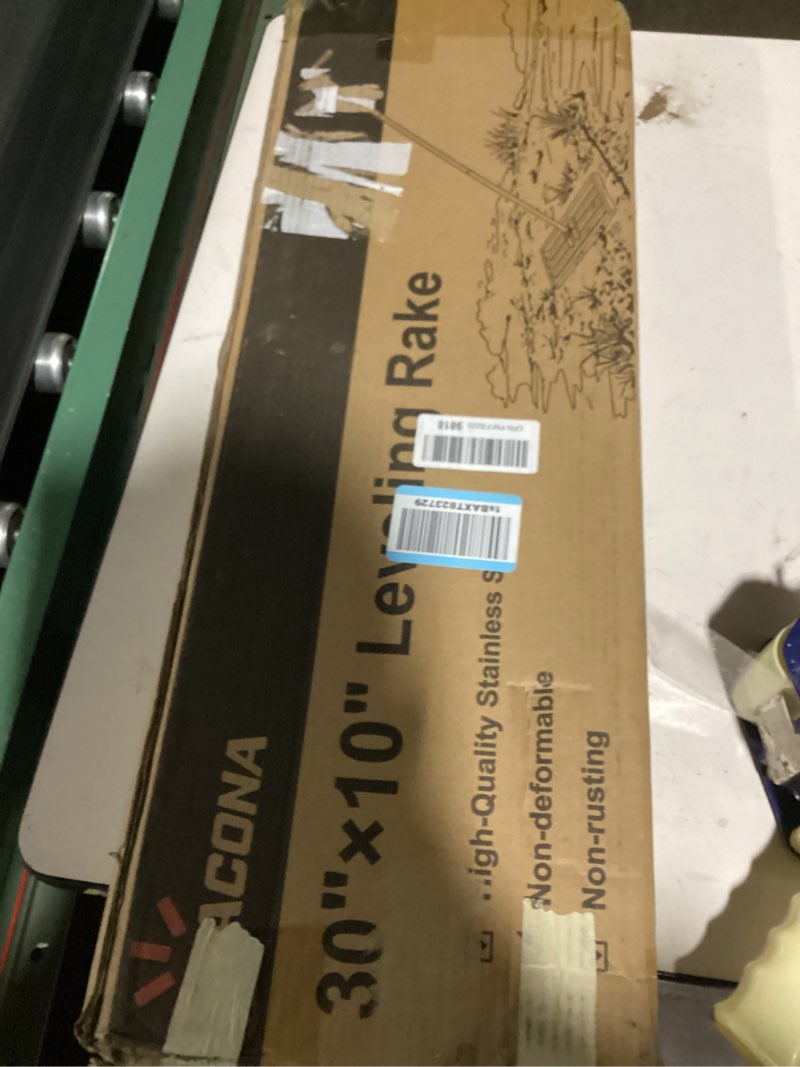 Condition photo showing As Is for (similar to) lawn leveling rake 30x10 inch, heavy duty lawn leveler tool with 78\" adjustable handle, curved edge & anti-fracture connectors level soil or dirt ground surfaces for backyard, grass, golf course, farm