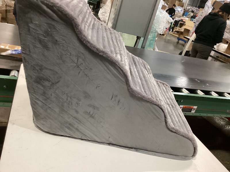 Condition photo showing As Is for Dog Stairs for Small Dogs and Cats 18" H, High Density Support Foam Dog Steps Ramp for Bed and Couch, Pet Stairs with Non-Slip Bottom and Remove Washable Cover, 4-Step Pet Steps, Grey Grey 4 4 Step-18.0"H
