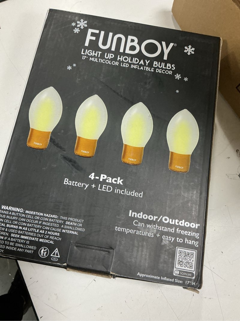 Condition photo showing Good Condition for FUNBOY Inflatable Holiday Christmas Bulb LED Light Up Decor, Indoor/Outdoor, 4 Pack Christmas Bulb LED - 4 Pack