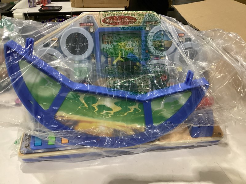 Condition photo showing As Is for melissa & doug jet pilot interactive dashboard wooden toy for boys and girls ages 3+ cockpit steering wheel pretend to fly experience, fidget buttons - fsc certified