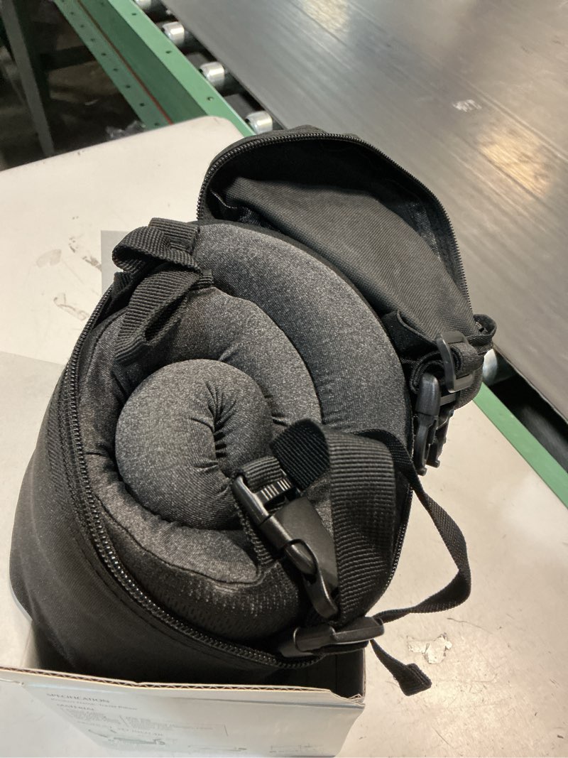 Condition photo showing Good Condition for yfong travel pillow for long flight airplanes, head strap combo with 3d contoured eye mask for sleep, neck pillow for car trip essential, 360° support memory foam headrest, prevent head bobbing, black