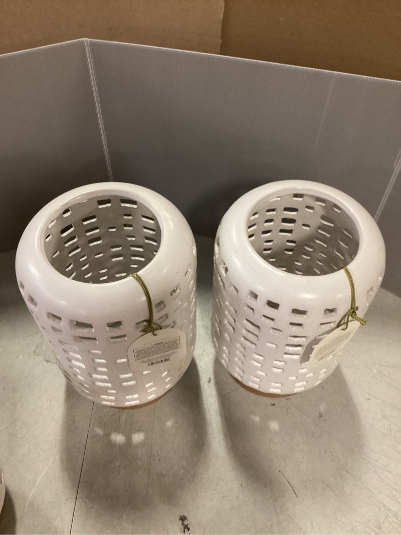 11.22"x7.28" Pillar Ceramic Lantern Candle Holder White - Threshold™ ( Pack of 2)