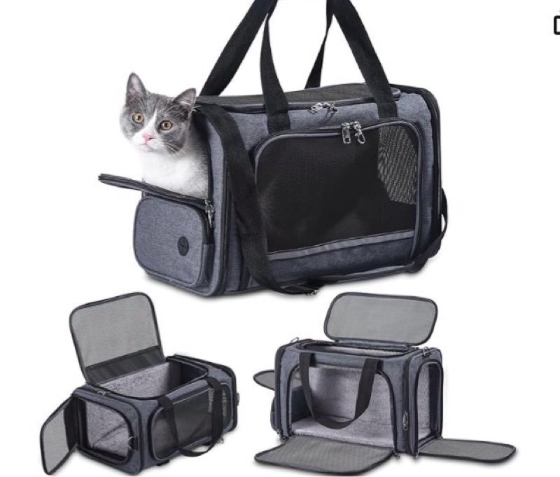 cat carrier pet travel carrier by airplane approved under seat, tsa airline approved soft-sided dogs carrier bag for cat,dogs,17.5 x 8.5 x 11 inches,grey