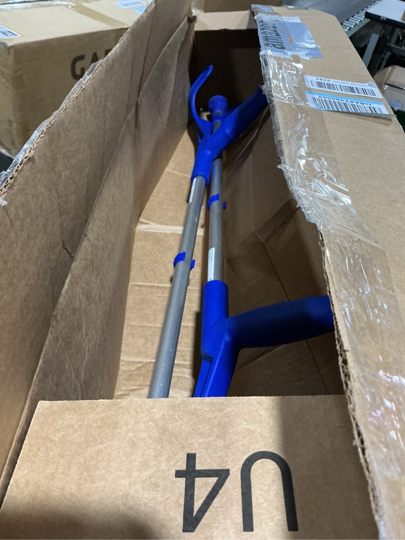 Condition photo showing As Is for pepe mobility forearm crutches for adults (x2 units) open cuff, adjustable height, aluminium, lightweight elbow crutches, made in europe blue