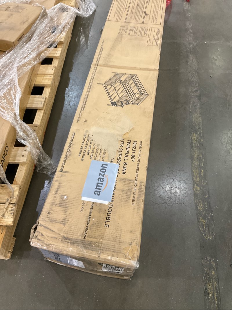 max & lily bunk bed twin over full size with ladder, solid wood platform bed frame with ladder for k