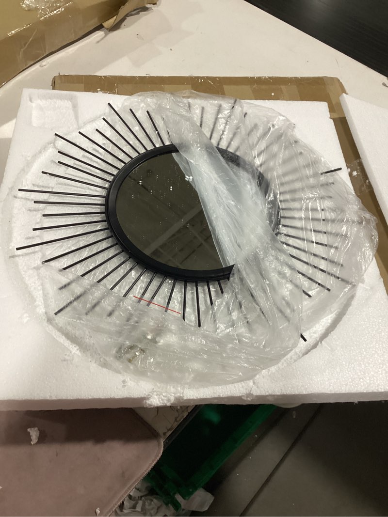 Condition photo showing New/Like New for black mirrors for wall sunburst decor art mirror bohemian home round modern metal mirror for bedroom living room hallway bathroom balcony farmhouse entrance small