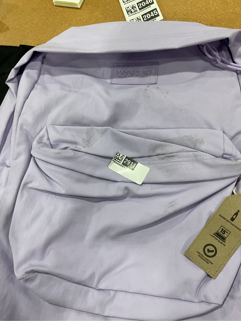 Condition photo showing New/Like New for jansport superbreak one backpacks - durable, lightweight bookbag with 1 main compartment, front utility pocket with built-in organizer - premium backpack, pastel lilac pastel lilac one size