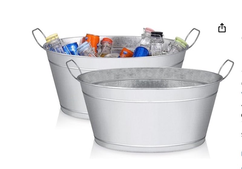 Large 6-Gallon Galvanized Tin Beverage Tub, 20x14x10 inches (Pack of 2)