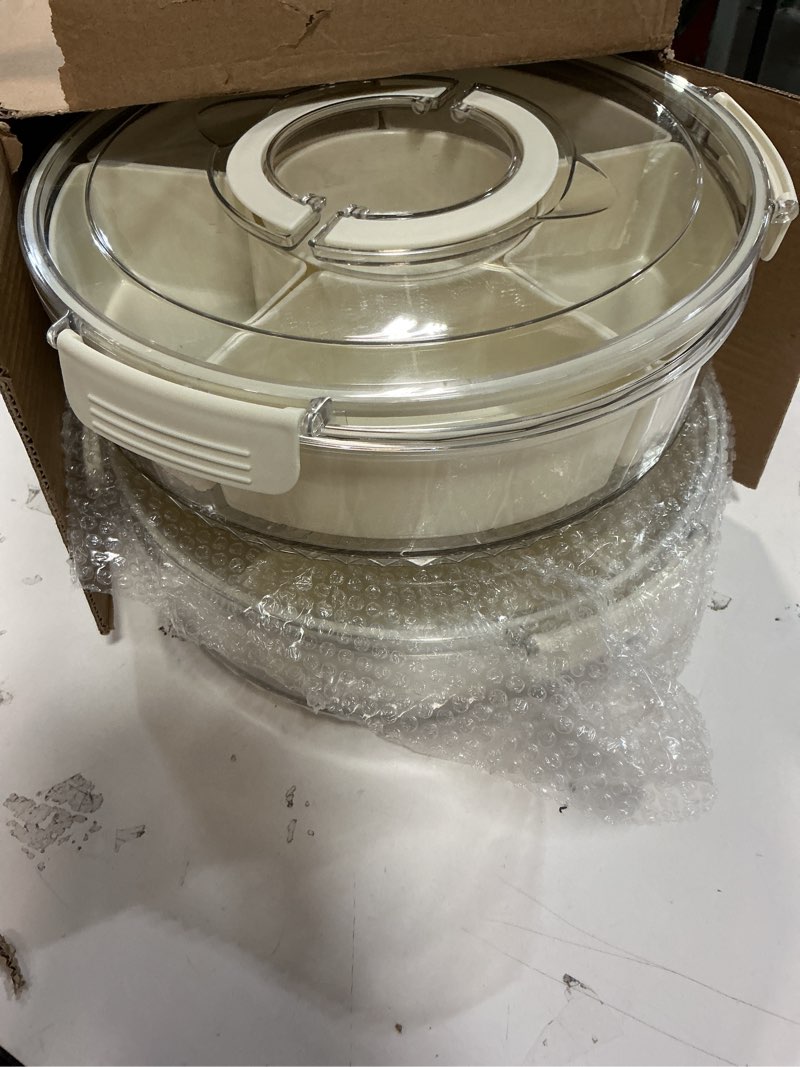 Condition photo showing Good Condition for Set of 2, Divided Rotating Serving Tray, Premium Food Grade Snack Box Container with 360 Degree Rotating Tray for Quick and Easy Snack Selection, Great for Picnics, Parties