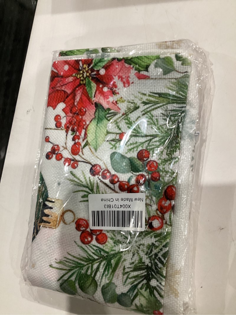 Condition photo showing New/Like New for Christmas Decorative Throw Pillow Covers 18x18 Inch Set of 2 Christmas Balls Decor Pillow Cases for Couch Pine Tree Branch Poinsettia Snowflake Cushion Case for Living Room Bedroom Bed Car Chair 18" x 18" (Pack of 2) Red White