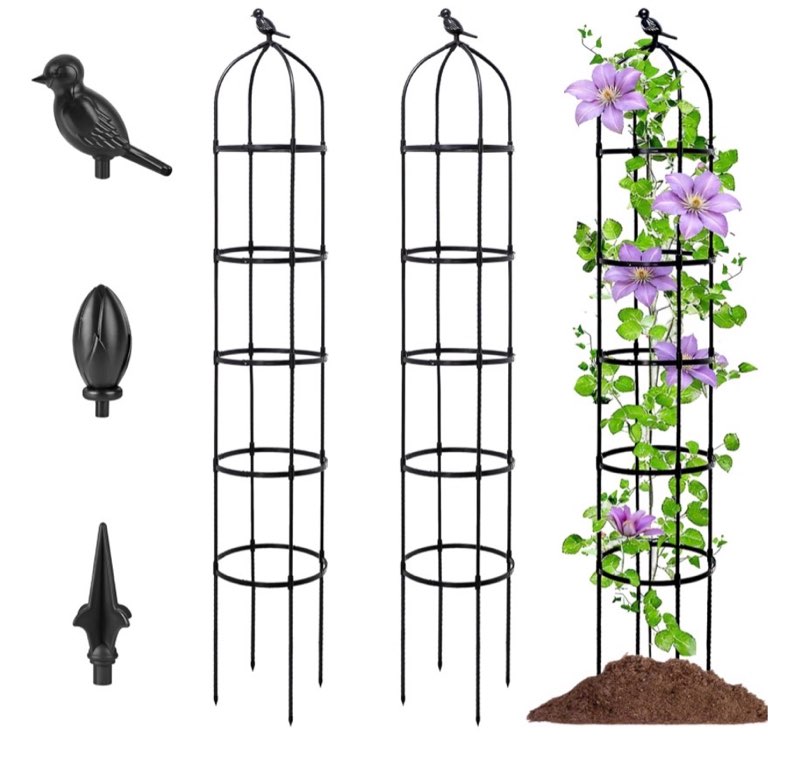 2-pack 6.7ft garden obelisk trellis for climbing plants,adjustable 5-tier metal plant support,rustpr