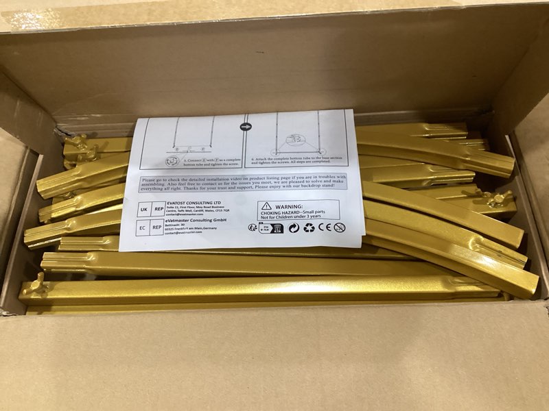 Condition photo showing As Is for putros metal arch stand gold wedding chiara backdrop stand set of 3 (7.2ft,6.6ft,6ft) square arched frame for birthday party decoration 7.2ft,6.6ft,6ft gold