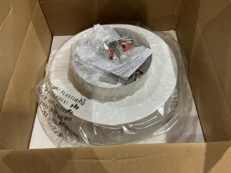Condition photo showing Good Condition for canarm adira 14-inch led flush mount ceiling light, white acrylic drum, integrated dimmable led, modern lighting for bedroom or kitchen