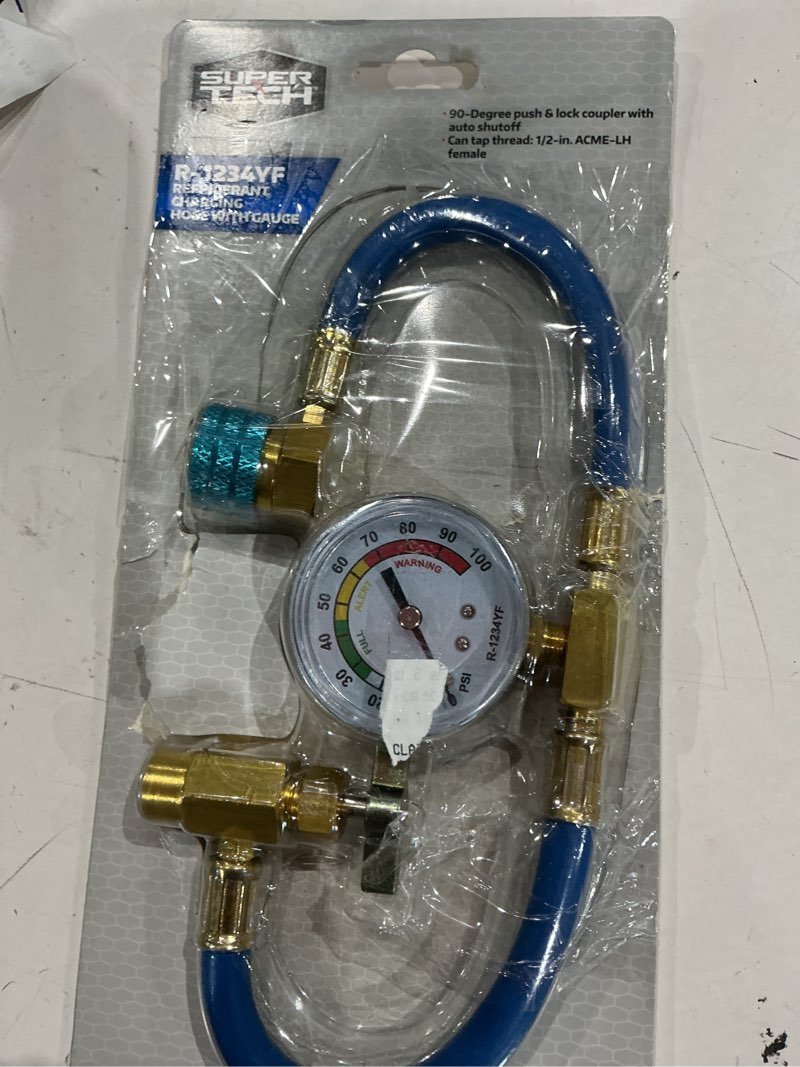 Condition photo showing As Is for super tech r-1234yf refrigerant charging hose with gauge