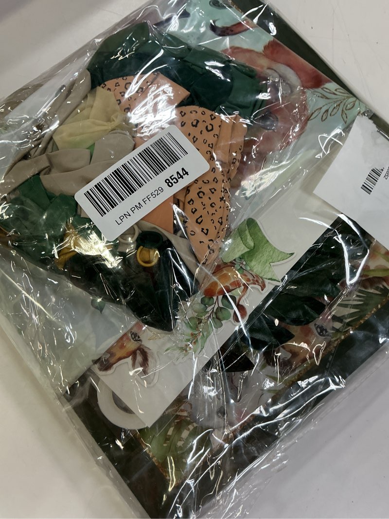 Condition photo showing Good Condition for Safari Baby Shower Decorations Jungle Baby Shower Decorations Wild One First Birthday Party Supplies Safari Balloons Garland Arch Kit Baby Boxes with Letters Wild One Backdrop Tablecloth (Green)