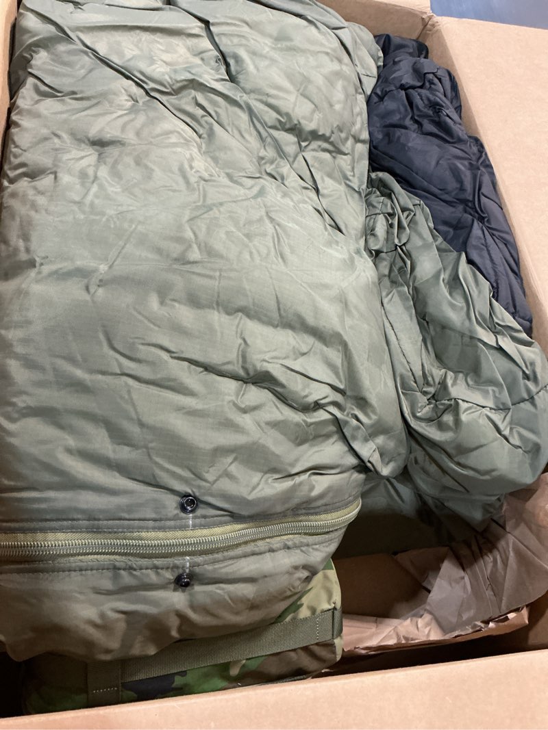 Condition photo showing As Is for mt army military modular sleeping bags system, multi layered with bivy cover for all season, woodland/multicam