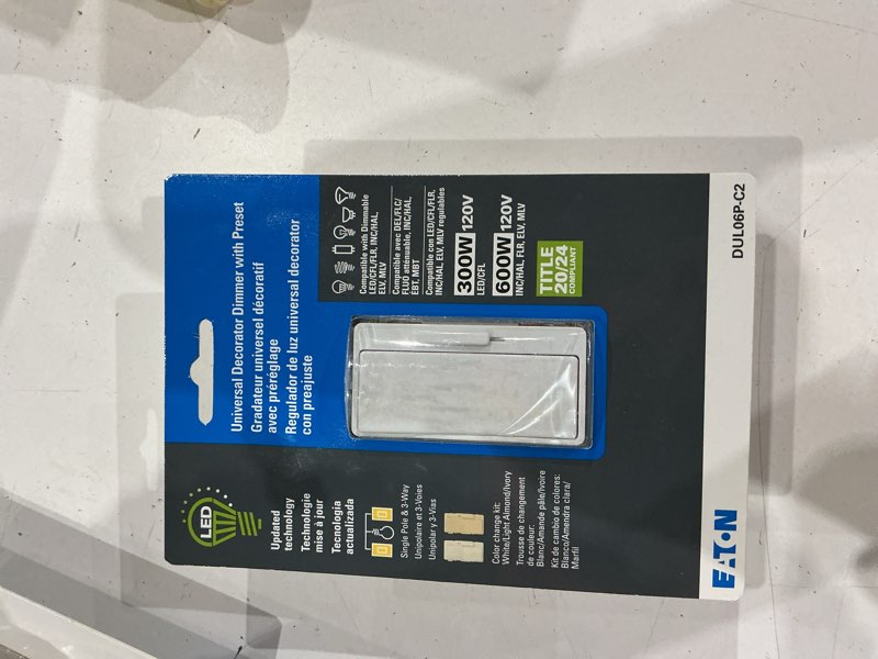 Condition photo showing New/Like New for eaton universal single-pole/3-way led decorator light dimmer, white/light almond/ivory