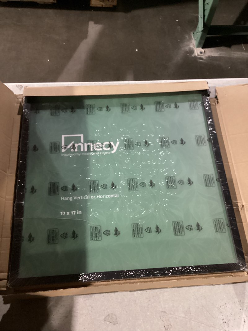Condition photo showing As Is for SIMILAR TO STOCK PHOTO. Americanflat 17x17 Picture Frame with Polished Plexiglass - Streamline Collection - Thin Border Square Frame for Wall Display - Hanging Hardware Included - Black Black 17x17
