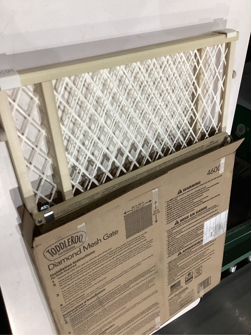 Condition photo showing Good Condition for north states easy adjust diamond mesh pet gate  white  wood  26.5  - 42  x 23