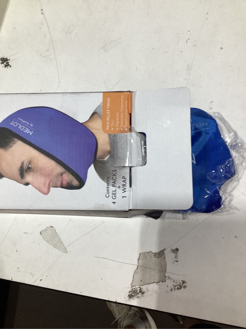Condition photo showing As Is for lotfancy face ice pack wrap for tmj, wisdom teeth, with 4 reusable hot cold therapy gel packs, pain relief for head, oral and facial surgery, dental implants, blue blue(one size fits most)