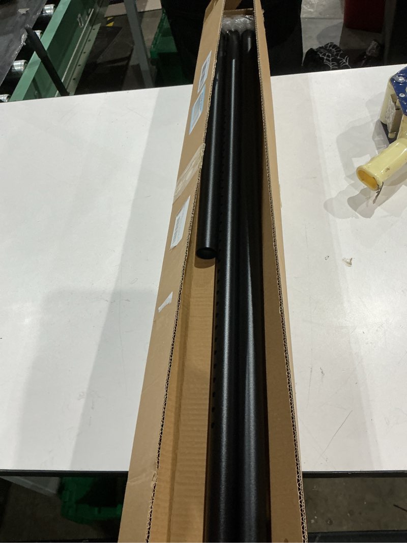 Condition photo showing As Is for tension curtain rod 43-124 inches extra long black heavy duty tension rods adjustable curtain rod no drilling spring loaded tension rod for windows patio hold up blackout curtains and non slip 43 to 124 inches black