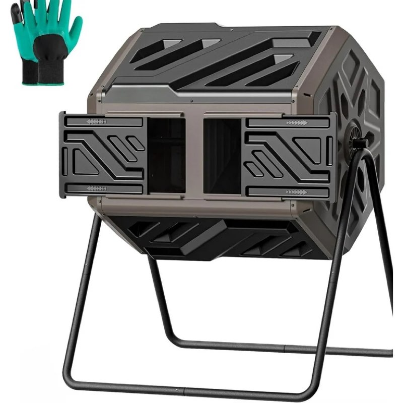 THEGROW'ING Updated 43 Gallon Compost Bin Outdoor, Fast Assemble Tumbling Composter, Dual Chamber Composter Tumbler, Rotating Compost Bin for Outside, Backyard, Garden and Yard, Coffee