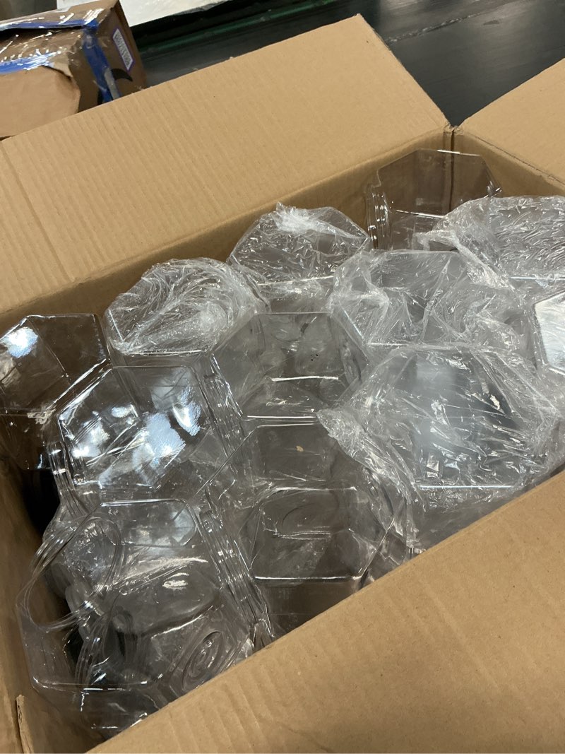 Condition photo showing As Is for dandat 18 pcs plastic candy jar hexagon shaped plastic cookie container with lid 28 oz clear wide mouth storage display jar for cookies candy snacks paper stars laundry dog treats gifts storage