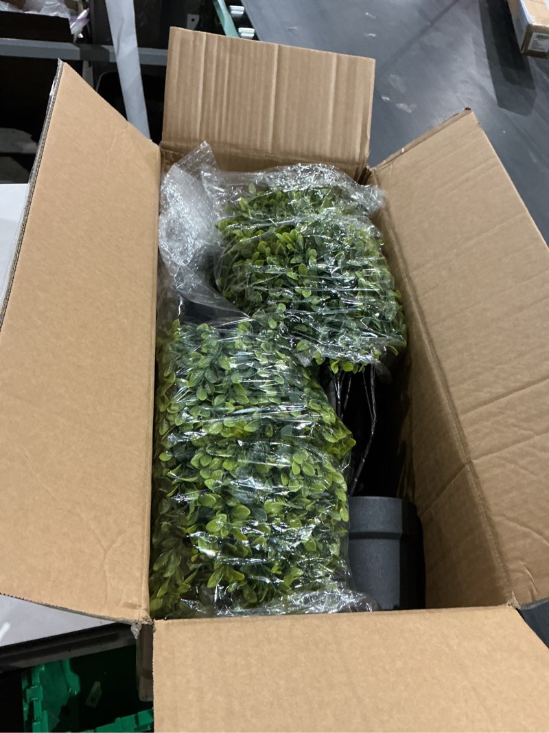 Condition photo showing As Is for 2-pack artificial boxwood topiary ball