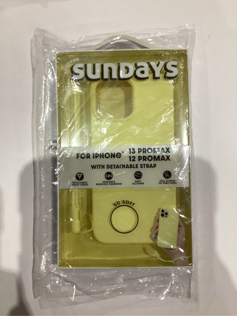 Condition photo showing New/Like New for Forever Sundays iPhone Cases - Soft Silicone, MagSafe, Kickstand, Detachable Strap & 3-in-1 Protection Kits Options for iPhone 12/13/14 Models - Slim Shockproof Cases with Access to All Ports & Camera iPhone 13 Pro Max/12 Pro Max with Detach Strap Pastel Yellow