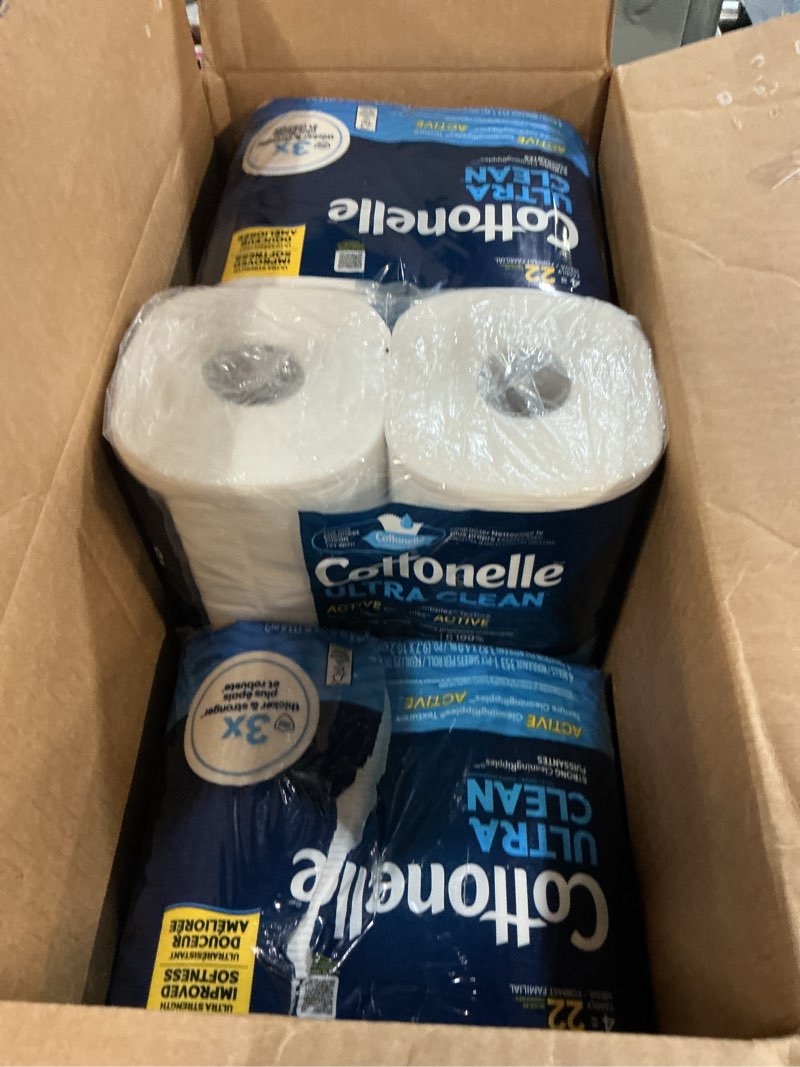Condition photo showing As Is for ( incomplete ) cottonelle ultra clean toilet paper with active cleaningripples texture, strong bath tissue, 32 family mega rolls = 176 regular rolls (8 packs of 4) 353 sheets (pack of 32)