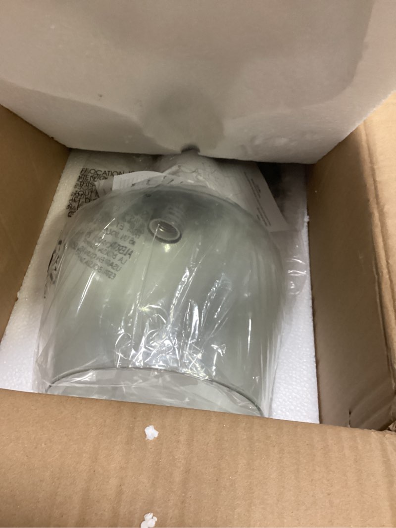 Condition photo showing Good Condition for ink+ivy auburn pendant kitchen lighting for dining room, industrial lights, hand-blown glass bell shaped pendant light for kitchen island, foyer, bedroom, 9" dia x 95.5" h, silver/clear 9" silver/clear