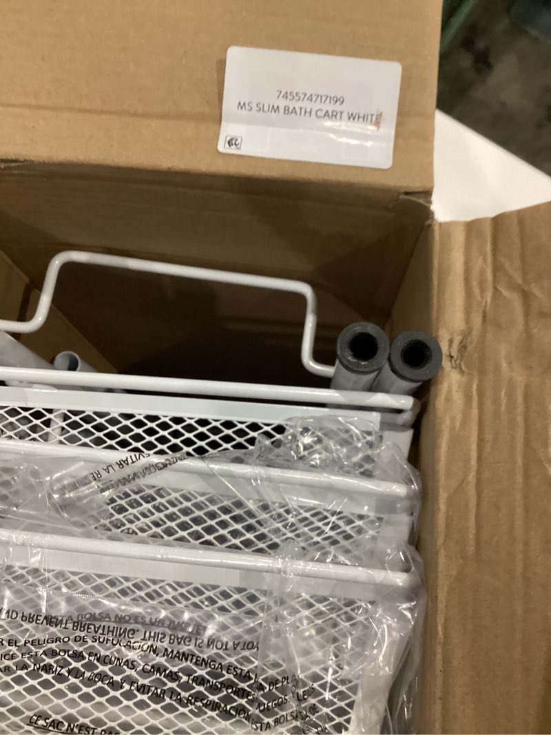 Condition photo showing Good Condition for mainstays slim 3-tier rolling bathroom storage cart with hooks in white finish