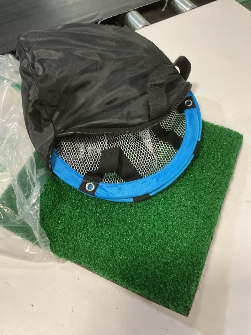 Condition photo showing Good Condition for ( incomplete ) auntyfey golf chipping net, golf chipping game, 3pcs pop-up golf practice net backyard with 3 targets, 15 balls, 1 hitting mat, 1 storage bag, indoor outdoor game gift(golf clubs not included)