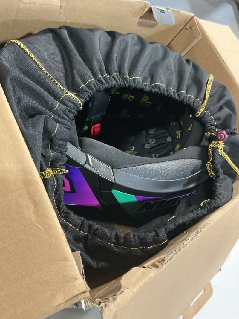 Condition photo showing As Is for womens motorcycle helmet with bluetooth - dot modular motorcycle helmets with dual visor, flip up full face purple helmet with speaker and mic large purple + blue