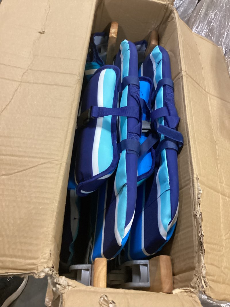 Condition photo showing Good Condition for tommy bahama hi-boy 17" seat height 4-position lace-up suspension folding beach backpack chair logo stripe 2-pack