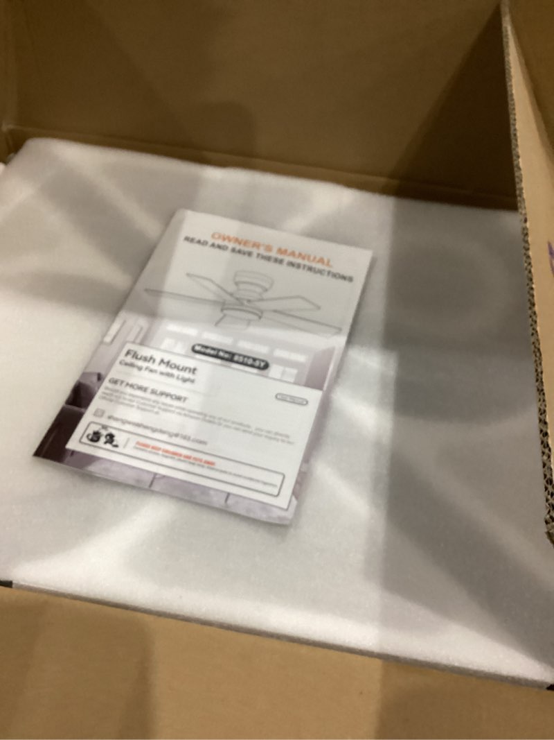 Condition photo showing Good Condition for Ceiling Fans with Lights Flush Mount - 46in Low Profile Ceiling Fan Remote Control with 5 Dual-Sided Blades, Reversible 6 Speeds, Dimming & 2H Timing, Indoor Fan Light for Bedroom, Kitchen Brown-46in-new