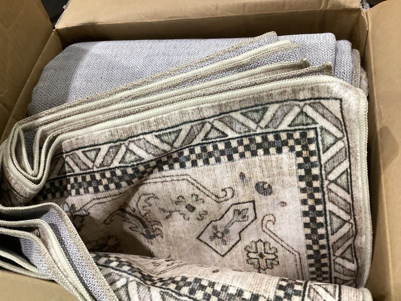 Condition photo showing As Is for washable area rugs for living room - 9x12 neutral vintage distressed floral farmhouse boho large soft floor rug indoor non slip carpet for bedroom dining room office - brown/multi brown/multi 9' x 12' (rectangular)