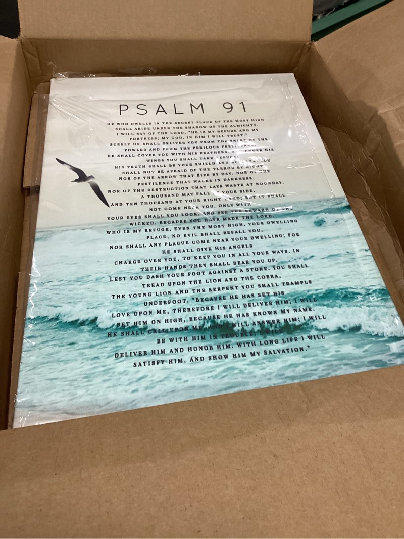 Condition photo showing Good Condition for tijuboni psalm 91 wall art, christian scripture wall decor, religious canvas prints painting bible verse poster framed artwork for bathroom bedroom living room home 16"x24" psalm 91 24l" x 16w"