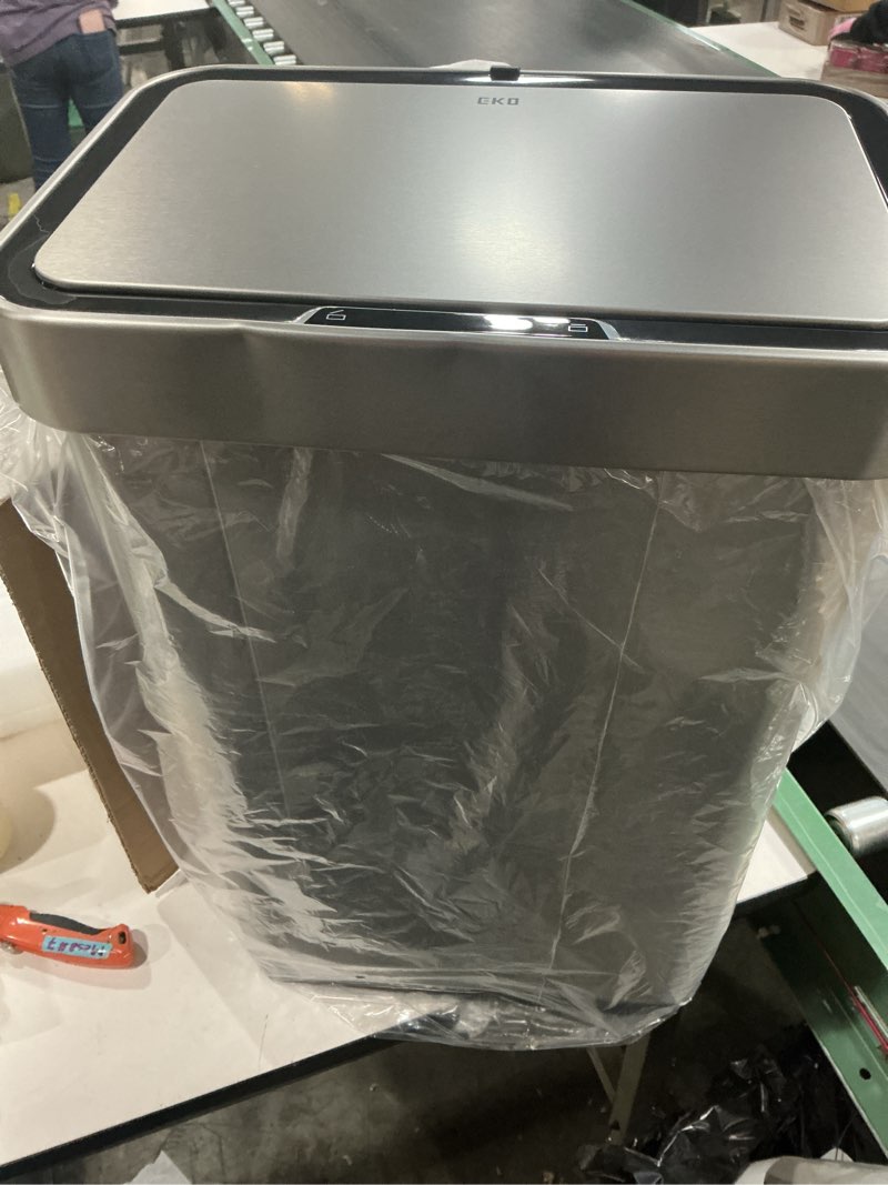 Condition photo showing Good Condition for EKO Deluxe Mirage-T 50 Liter / 13.2 Gallon Touchless Rectangular Motion Sensor Trash Can, Matte Stainless Steel Finish Deluxe 50L - Stainless Steel